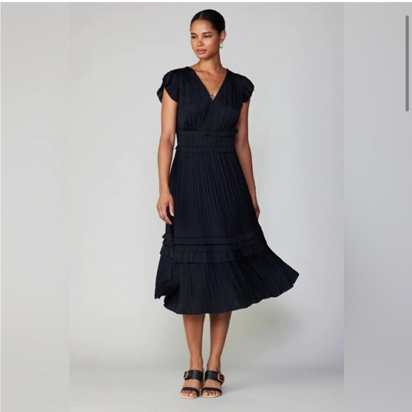 Anthropologie Current Air Sereia Pleated Midi Dress in Black - Picture 2 of 9